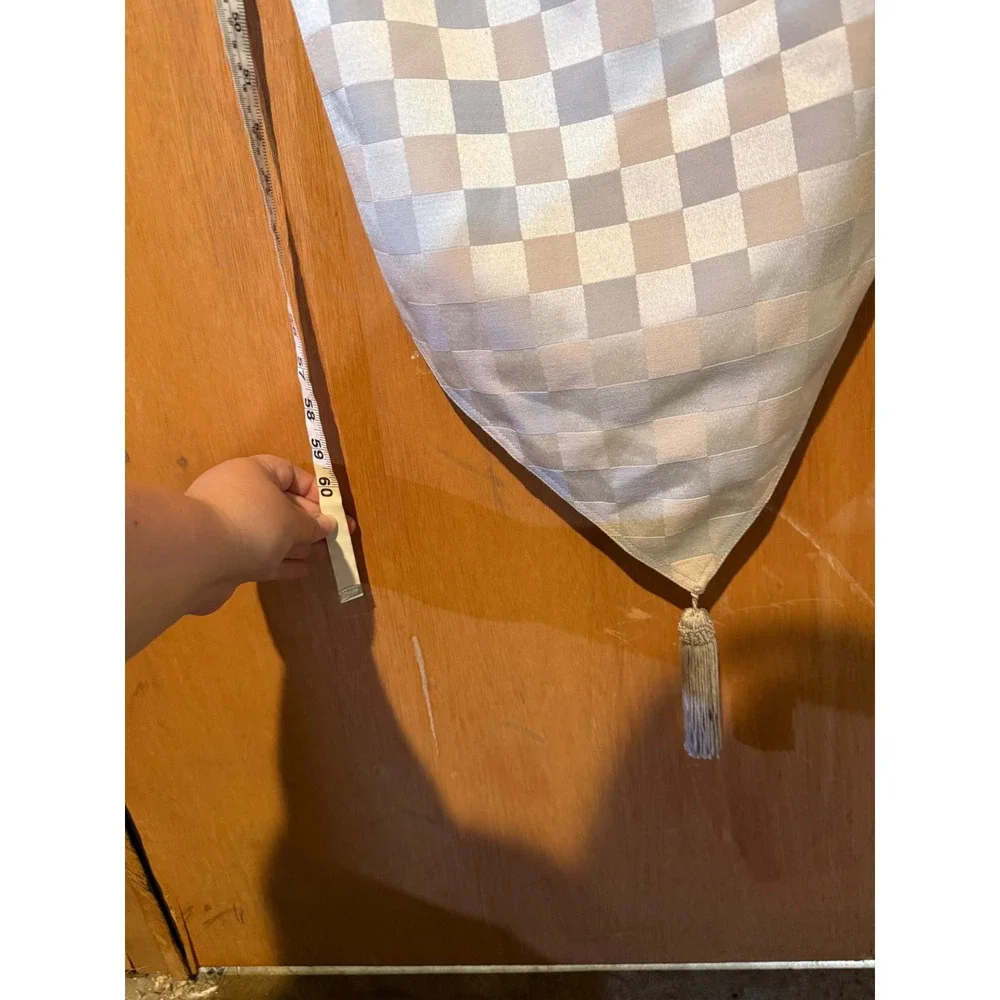 Silver Champagne Checkered Table RunnerTassels 13x60 Formal Dining Wedding Decor